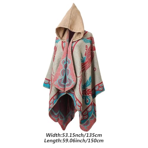 Elegante poncho con estampado de fénix y capa chal estilo étnico vintage 5