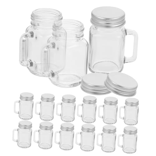 Zerodeko 16 Piezas Taza Con Asa Tarro De Mermelada De Frutas Masón Jarra Contenedores De Almacenamiento De Alimentos Tazas De Tarro De Albañil Con Asa Tarro Con Asa Vidrio