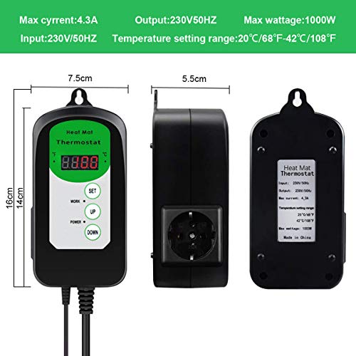 RIOGOO 24 * 52cm Tappetino riscaldante per piantine e Controller termostato 68-108 ° F Controller termostato Digitale IP68 Impermeabile (Tappetino riscaldato + Controller termostato) - 4