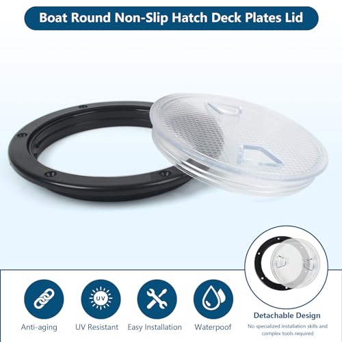 7.2 Inch Boat Hatch,Boat Deck Plates Round Non-Slip Inspection Hatch with Clear Detachable Cover,Marine Access Hatch Deck Hatches for RV Boat Yacht Kayak Outdoor Mount-Screws Included - Black by BALAVA - Image 4