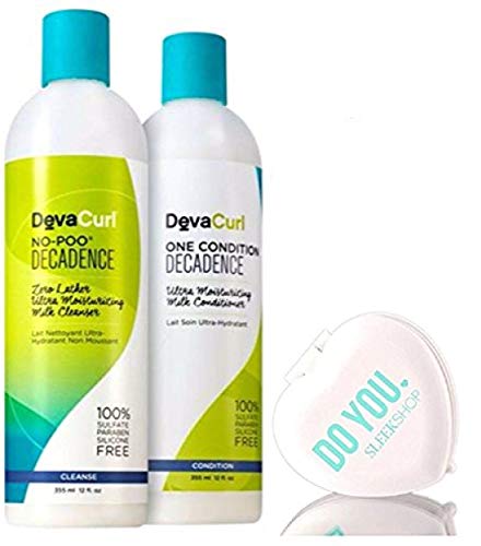 DevaCurl DECADENCE No-Poo Zero-Lather Ultra Milk Cleanser & One Condition Ultra Milk Conditioner DUO Set (with Sleek Compact Mirror) (Decadence - 12 oz DUO Kit)