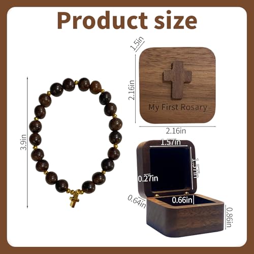 My First Rosary with Walnut Wood Keepsake Box, Baby Rosary, Catholic Baptism Gifts, Shower Rosary Beads, First Holy Communion Gifts for Boy and Girl - Image 3