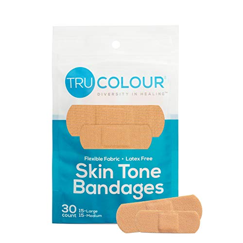 Tru-Colour Skin Tone Shade Fabric Bandages, Resealable Bag (30 Count) – Flexible, Waterproof, PFAS-Free Adhesive Strips Help Protect Cuts, Scrapes, Scratches – Beige