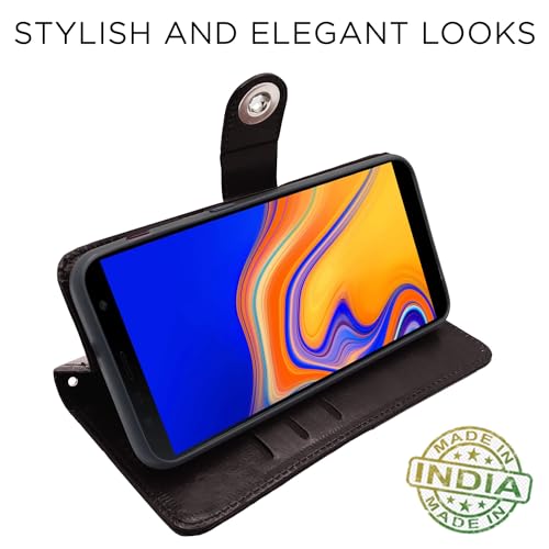 Image of Pikkme Samsung Galaxy J4 Plus Flip Cover Leather Finish | Inside TPU with Card Pockets | Wallet Stand and Shock Proof | Complete Protection Button Flip Case (Coffee)