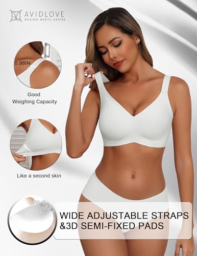 Image of Avidlove Bras for Women Seamless Bra Full Coverage T Shirt Bralettes V Neck Wireless Bra Comfortable Brassiere