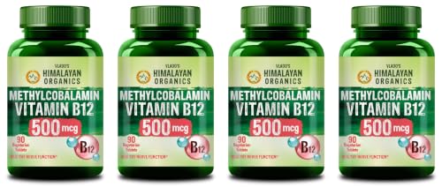 Image of Vlado's Himalayan Organics Vitamin B12 500 MCG Methylcobalamin | 100% RDA Active Form for Memory, Brain, Heart & Immune System Support | Normal Energy Production, High Absorption | 90 Veg Tablets, Pack of 4