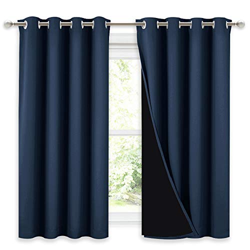 Image of NICETOWN 100% Blackout Curtains with Black Liners, Thermal Insulated 2-Layer Lined Drapes, Energy Efficiency Small Window Draperies for Dining Room (Navy Blue, 2 Panels, 52 inches W by 54 inches L)