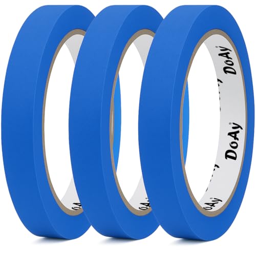 DOAY 3 Pack Blue Painters Tape - Masking Tape 0.50 Inch Wide - Multi-Surface, Smart Adhesion, Indoor & Outdoor - 270FT Total - Paint Tape for DIY, Labeling, Art, Car, General Purpose (#3910)