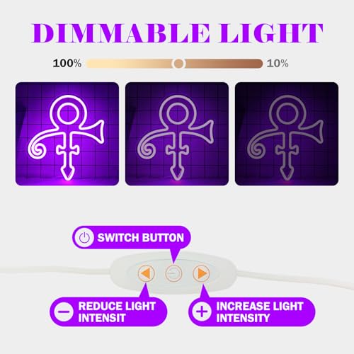 Image of Prince Symbol Neon Sign for Wall Decor Dimmable Led Prince Neon Light Sign for Bedroom Music Singer Themed Party Gift Prince Neon Light for Prince Birthday Party Decoration, purple