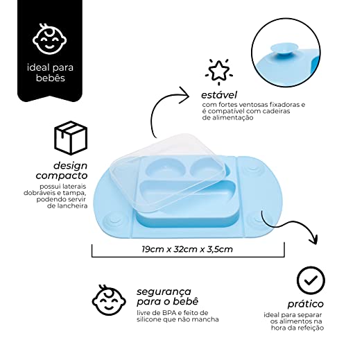 Mimo Style Prato de Silicone Portátil para Bebê Rosa com Ventosas Fixadoras, Compatível com Cadeiras