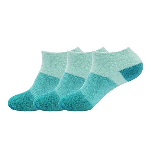 Image of BambooMN Women's Super Soft Aloe Infused Fuzzy Nylon Spa Socks - Size 4-8 - Aquamarine - 3 Pairs