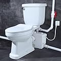 800Pro High Power Macerating Toilet with Pump for Basement Upflush System, 4 Ports & 2 Discharge Outlets for Household Residential Compact Space Use, Two-Piece Elongated Toilet Kit, 36 ft Vertically