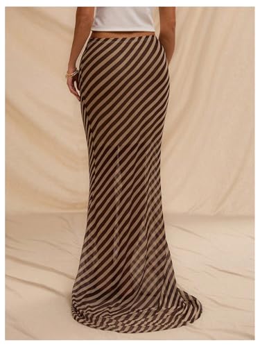 GORGLITTER Women's Striped Bodycon Maxi Skirt Drop Waist Flared Skinny Coquette Long Skirts3