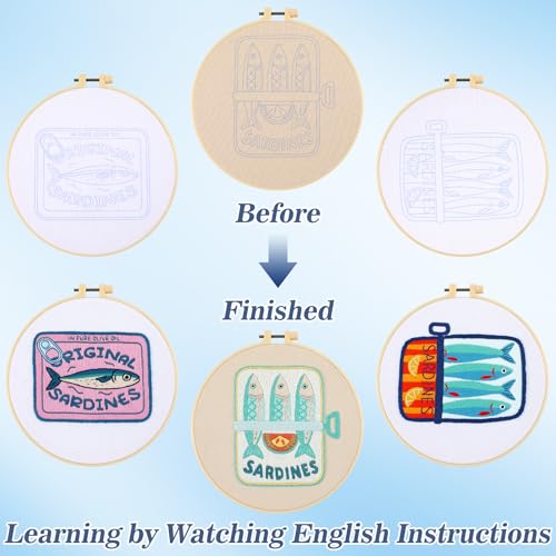 Image of Mindsoft 3 Set Needlepoint Kit for Beginners with Hoop,Sardine