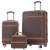 Merax Luggage Set 2 Piece Suitcase Set with Cosmetic Case Expandable Spinner Wheels Vintage Luggage Sets(Brown,20