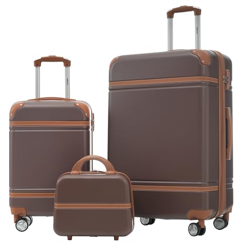 Set 2 Piece Suitcase Set With Cosmetic Case Expandable Spinner Wheels Vintage Luggage Sets(brown,20"+28")
