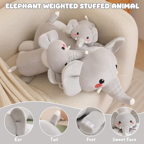 Image of TOYSYM Weighted Stuffed Animals, 3.74 lbs Elephant Stuffed Animal with Weighted Beads, Cute Plush Toy Pillow Gifts for Adults Kids Boys Girls