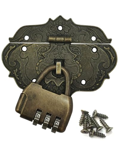 JUKOTA 1pcs Loquet Serrure Vintage,Antique Moraillon Fermoirs en Fer Bronze Antique Verrous pour Décoratifs Cabinet Armoire Boîte à Bijoux pour Meubles,ferrures de Rideaux,Avec Serrure à combinaison