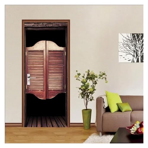 Vinyle imperméable autocollant de porte 3D rétro de 77x200cm lavable - 2