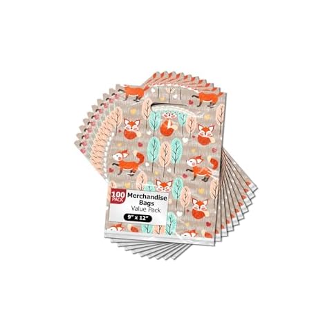 Pro Supply Global 9x12 (100) Fox Designer Retail Boutique Merchandise Bags With Handles Premium Printed Shopping Bags Cover