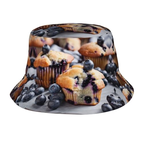 Blueberry Muffin 03 Print Chapeau cloche pliable pour femme Chapeau de soleil pour la plage, le golf, la pêche, les vacances Unisexe Noir