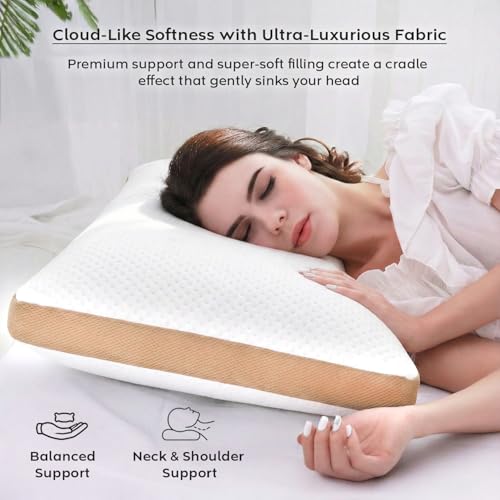 Image of AYKA Premium Microfiber Pillow for Sleeping, Set of 4 | 17x27 Inch Hotel Luxury Bed Pillows | 100% Virgin Fiber Fill, Soft & Fluffy | Neck Support for Side, Back & Stomach Sleepers | Quilted