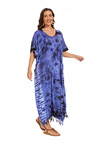 Image of Beautybatik Women Hippie Tie Dye Caftan Kaftan Loungewear Maxi Plus Size Long Dress XL to 4X