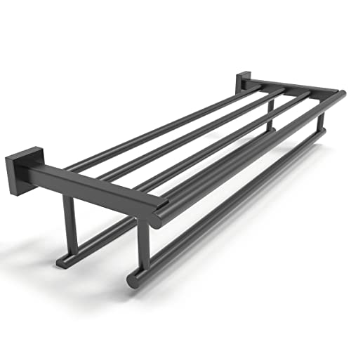 Ruacq 23.3-Inch Double Towel Bar Matte Black Towel Rack Square Towel Shelf Towel Holder Modern Rustproof Sus304 Stainless Steel Modern Wall Mounted For Bathroom Lavatory #TOP14