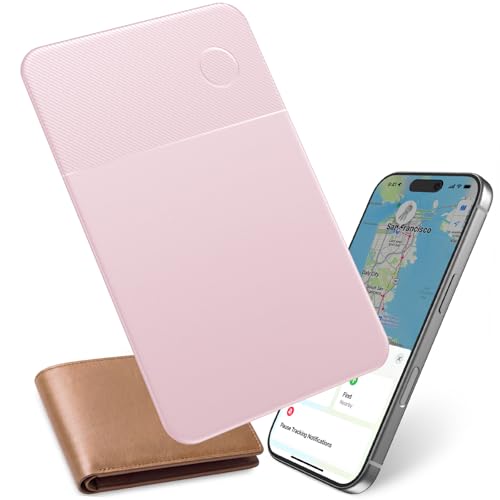 Slim Rechargeable Wallet Tracker Card – Ultra-Thin Item Locator for Wallet, Luggage & Passport, Compatible with iOS (iOS Only) (Pink)