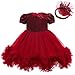 LZH Neonate Dress Pageant Paillettes Mesh Tull Dress Wedding Party Bowknot Abito Formale in Pizzo con Copricapo,Vino Rosso, 3-6 Mesi