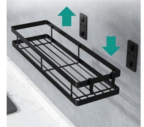 Estante de especias de montaje en pared negro, organizador de estantes de cocina de acero al carbono para frascos y botellas, soporte de almacenamiento de ahorro de espacio para artículos de tocador d