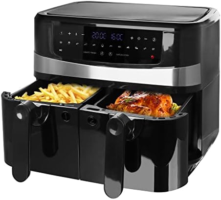 Emerio AF-126672, Cyfrowa frytkownica na gorące powietrze AirFryer smażenie z gorącym powietrzem bez dodatkowego oleju, 2 x 4,5 l, 12 programów, bez BPA, funkcja Smart Finish, Czarna