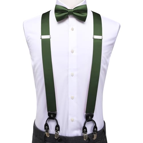 Image of Dubulle Suspender and Bow Tie for Men Paisley Solid Mens Suit Braces Pretied Bowtie and Handkerchief Cufflinks Formal Wedding
