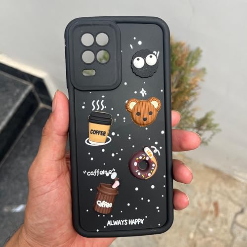 Image of Outlouders Back Cover for Realme 9 5G / 8s 5G / 8 5G / Narzo 30 5G | 3D Cartoon Bear Cute Fun Silicone Full Body Protection Bumper Case (Black)