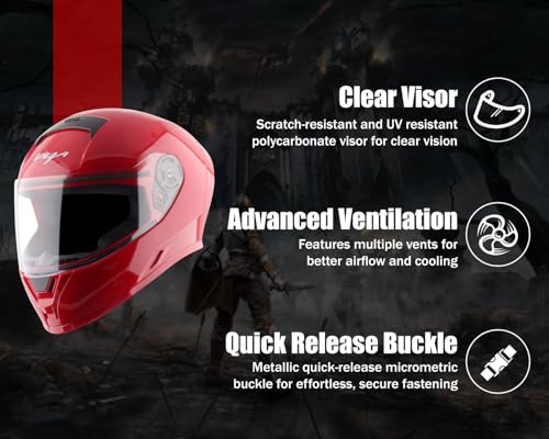 Image of Vega Ranger Full Face Riding Helmet with Lightweight Shell, Comfortable Liner, Shock-Absorbing Interior, Ventilated Design, Aerodynamic Build, and Modern Red Styling Red M