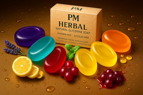 Image of PM Herbal Natural Glycerine Soap | Paraben Free SLS /SLES Free Handmade Herbal Bathing Bars with Coconut Oil, Vitamin E & Essential Oils for Glowing, Moisturized Skin (Lavender(Pack Of 5))