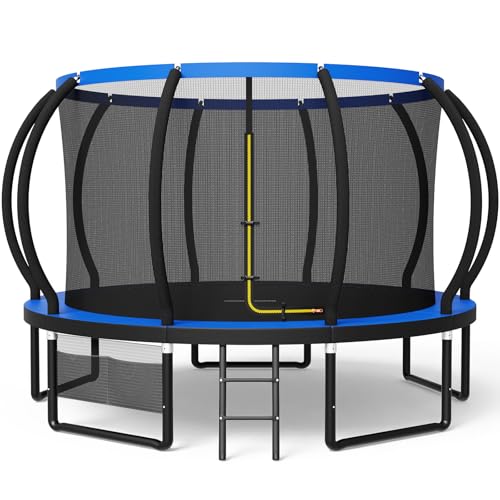 Devoko Trampoline Extérieur Ø 228/305/366/427 cm, Certifié GS, pour Enfants, avec Filet de Sécurité, Couverture de Protection, Design Citrouille,...