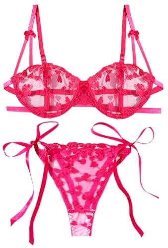 Soutien-gorge à armatures transparent et sa culotte rose pour vos soirées romantiques