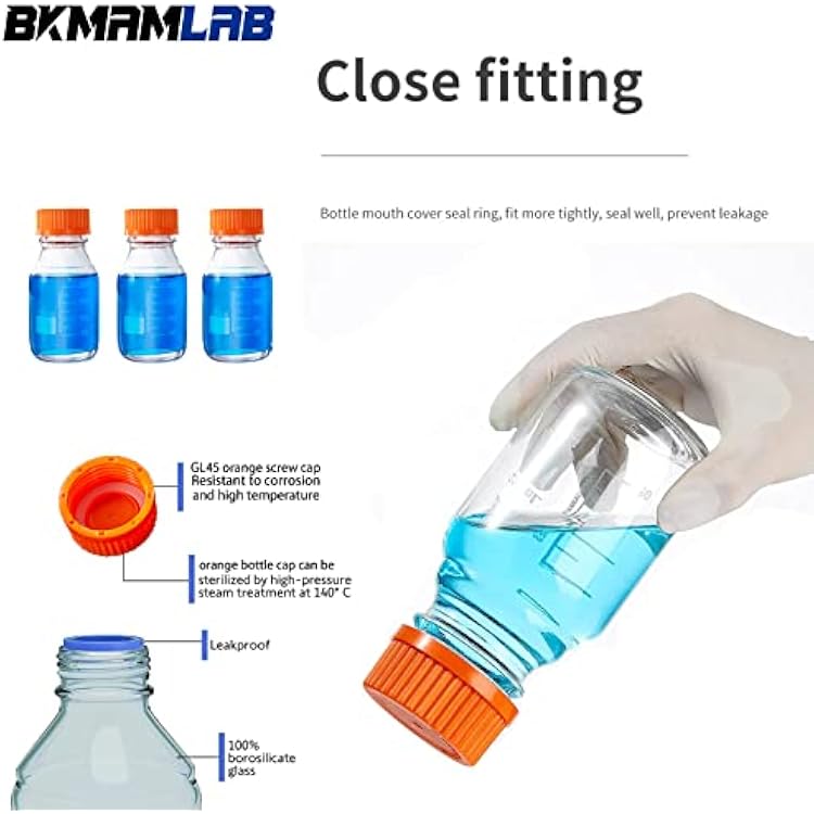 250ml Round Media Storage Bottles with GL45 Screw Cap Borosilicate Glass Maximum temperature 249.8F Pack of 3