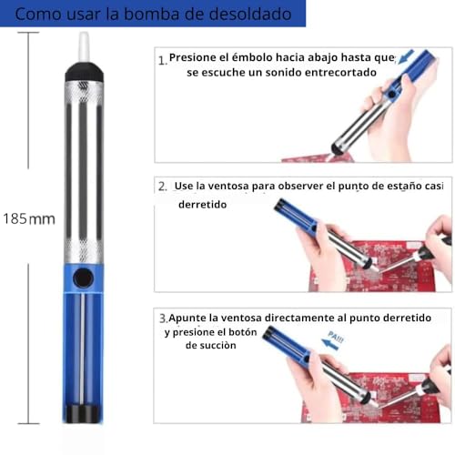 Miniatura 8 de Desoldador De Estaño Manual Malla 2mm X 1,5m Bomba Desoldadora Profesional Con Punta Ptfe Kit Para Reparación Electrónica, Pcb Y Smd Aspirador De Soldadura De Precisión