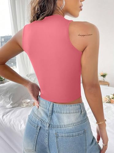 Image of LovelyWholesale Women Sexy Cut Out Crop Tank Tops Crew Neck Summer Sleeveless Top