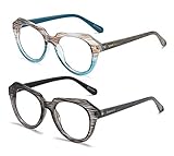 SOOLALA Striped Patterns Cat Eye Reading Glasses Quality Eyeglass Frame, BlueGray, 4.5