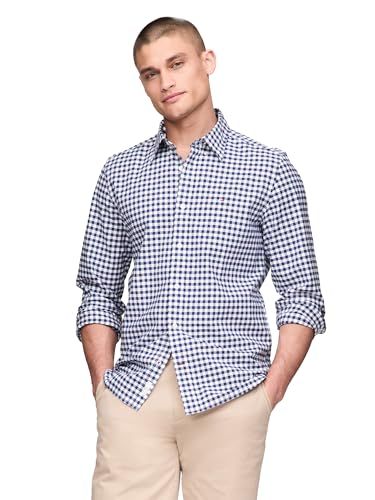 Tommy Hilfiger Men's M Classic Oxford Regular Fit Shirts, Dark Navy/Optic White, Large