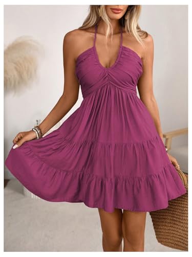 Image of SOLY HUX Women's Summer Mini Dress Halter Backless Flowy Cami Sundress