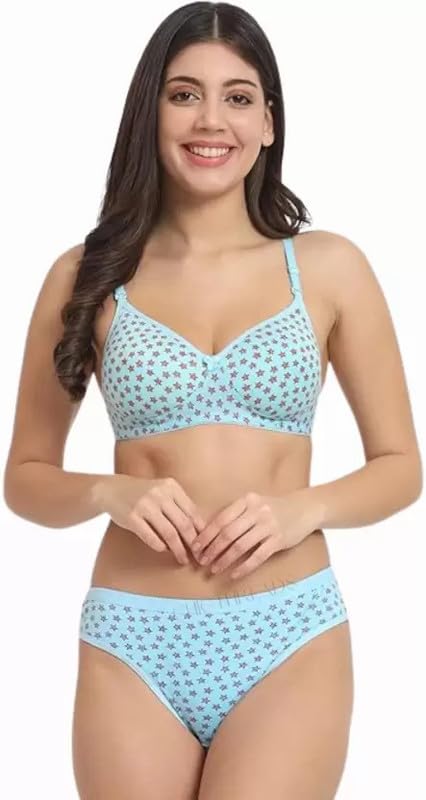 Image of Women's Cotton Full Coverage Lightly Padded Wire Free Sexy Bra Panty Lingerie Set Honeymoon Bikni Set for Girl's Combo Pack of 3