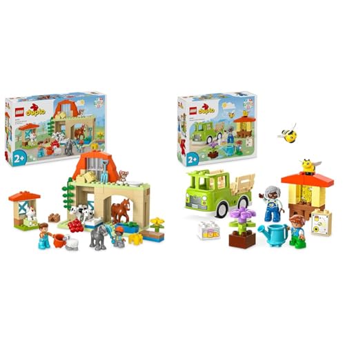 LEGO DUPLO Town Tierpflege auf dem Bauernhof, Spielzeug für Kinder ab 2 Jahre & 10419 DUPLO Town Imkerei und Bienenstöcke, Lernspielzeug