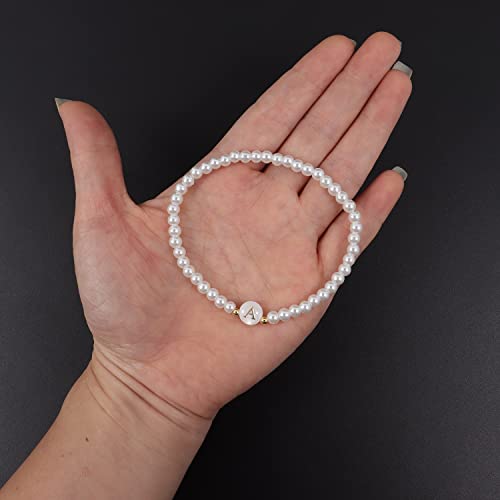 Unzei Dainty Letter Initial Bracelet For Women Bead Faux Pearl Bracelet, Fashion Women Link Bracelet Strand Wristband Jewelry Gift #TOP3