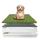 Dog Grass Pad with Tray 18.5x23in, Dog Litter Box for Puppy Potty Training, Indoor Pet Toilet Washable Artificial Grass Pad Holder for Balcony