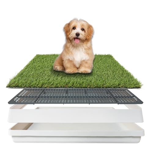 Dog Grass Pad with Tray 18.5x23in, Dog Litter Box for Puppy Potty Training, Indoor Pet Toilet Washable Artificial Grass Pad Holder for Balcony