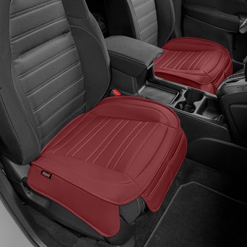 Image of Motor Trend Faux Leather Front Seat Cover for Cars - Set of 2 Burgundy Front Car Seat Covers for SUV & Truck with Storage Pockets - Automotive Car Seats Cover Protector - Bottom Cushion Coverage Only